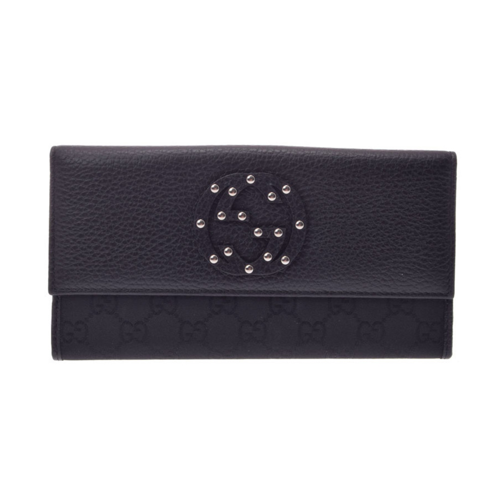 Gucci hook long wallet black nylon leather
